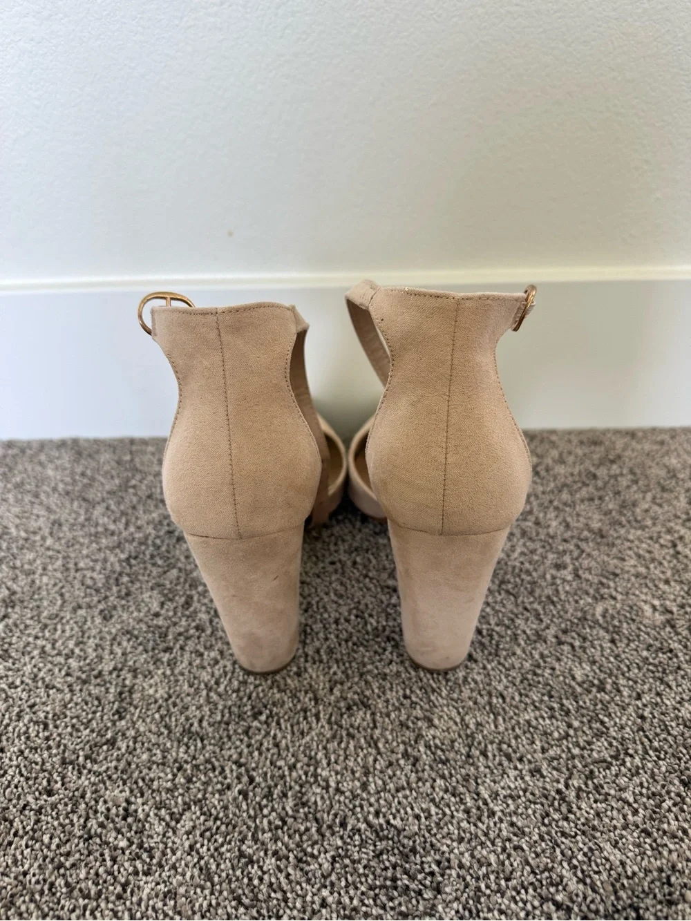 Dream Pairs Beige Pointed Toe Ankle Strap Heels